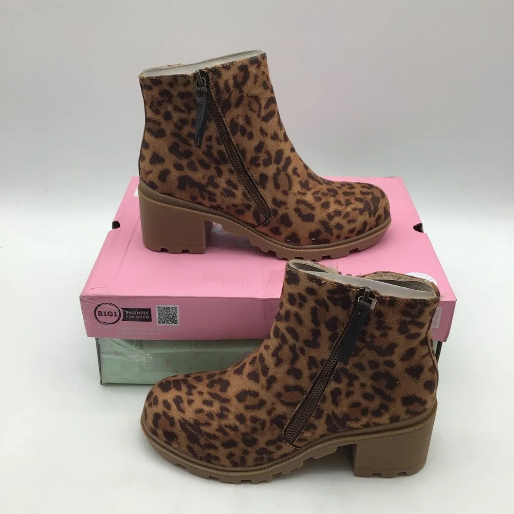 Jellypop Kids Taylar Leopard Print Suede Ankle Boots Brown Size 3M NEW